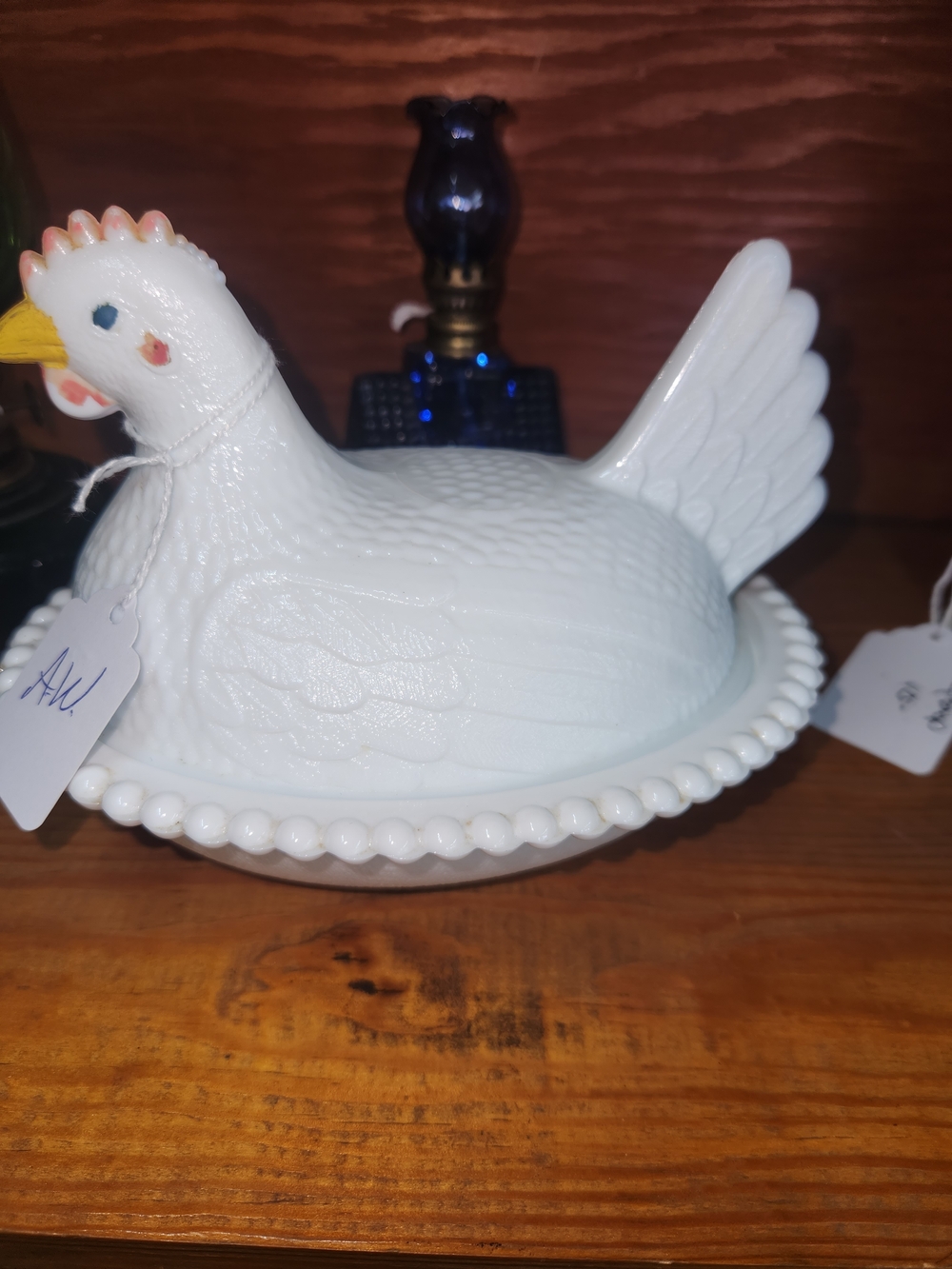 White Hen on Nest Covered Dish - Milk Glass Decorative Serving Bowl